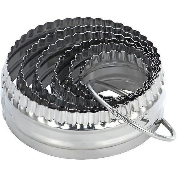 Fluted Cookie Cutters- Round Biscuit Cutters 6 Pcs, Double Sided Fluted and Plain Edge Cookie Cutters, Stainless Steel