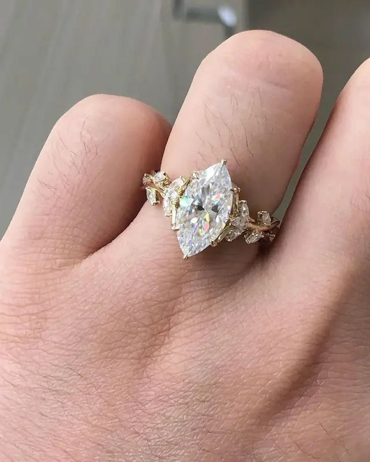 2.60 Carat Marquise Moissanite Floral Bridal Engagement Ring in 14K Yellow Gold