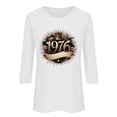 thumbnail image 3 of Uootdi Hauts pour Femmes Manches 3/4 Col Rond Imprimé Palmier Coucher de Soleil 1976 Coupe Décontractée Rétro Plage Vacances T-Shirts Cadeau, 3 of 4