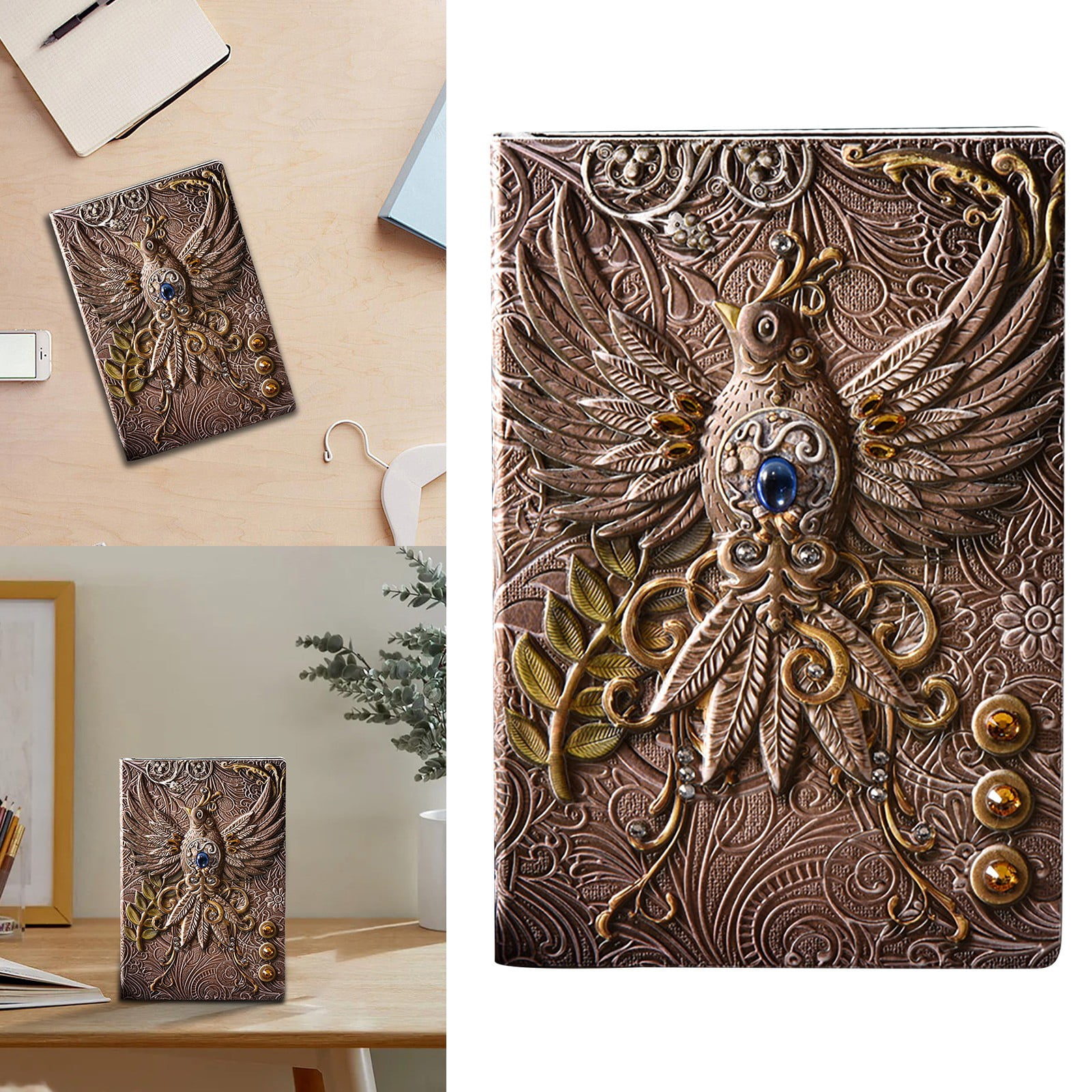 WMGHA Embossed Leather Journal Writing Notebook - Antique Handmade Leather Daily Notepad Sketchbook, Phoenix Gift For Men & Women,Travel Sketchbook & Poetry Diary,100 Sheets,A5 (5.5" X 8.3")