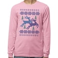 thumbnail image 2 of Reindeer Christmas Cross Stitch Long Sleeve Shirt Unisex Large Pink, 2 of 5