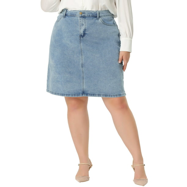 Unique Bargains Women's Plus Size Denim Elastic Waist Back Vent Jeans ...