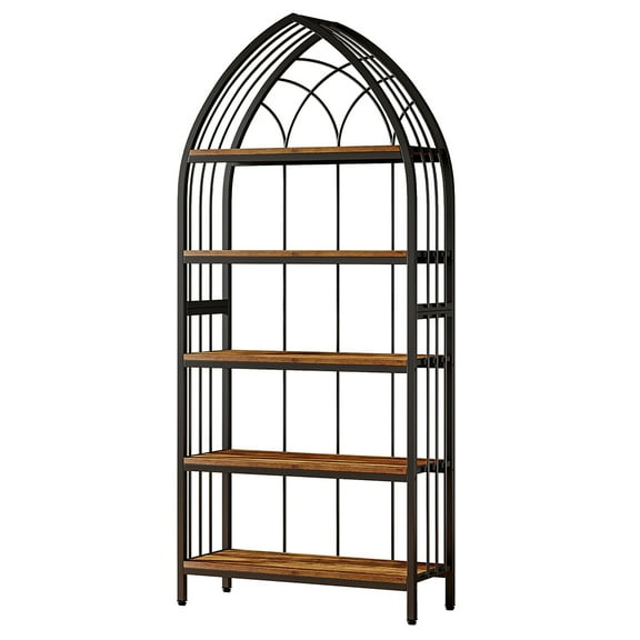 Yardi Yarda 5-Tier Bookshelf, 74.8" Industrial Curved Bookcase Freestanding Display Shelf, Black