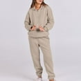 thumbnail image 5 of CFLVAEK Sweatsuits Two Piece Sets for Women Plus Size Full Zip Hooded Sweatshirts Comfy High Waisted Pants Solid Color Print Sport Outfits with Pockets Beige XL, 5 of 10