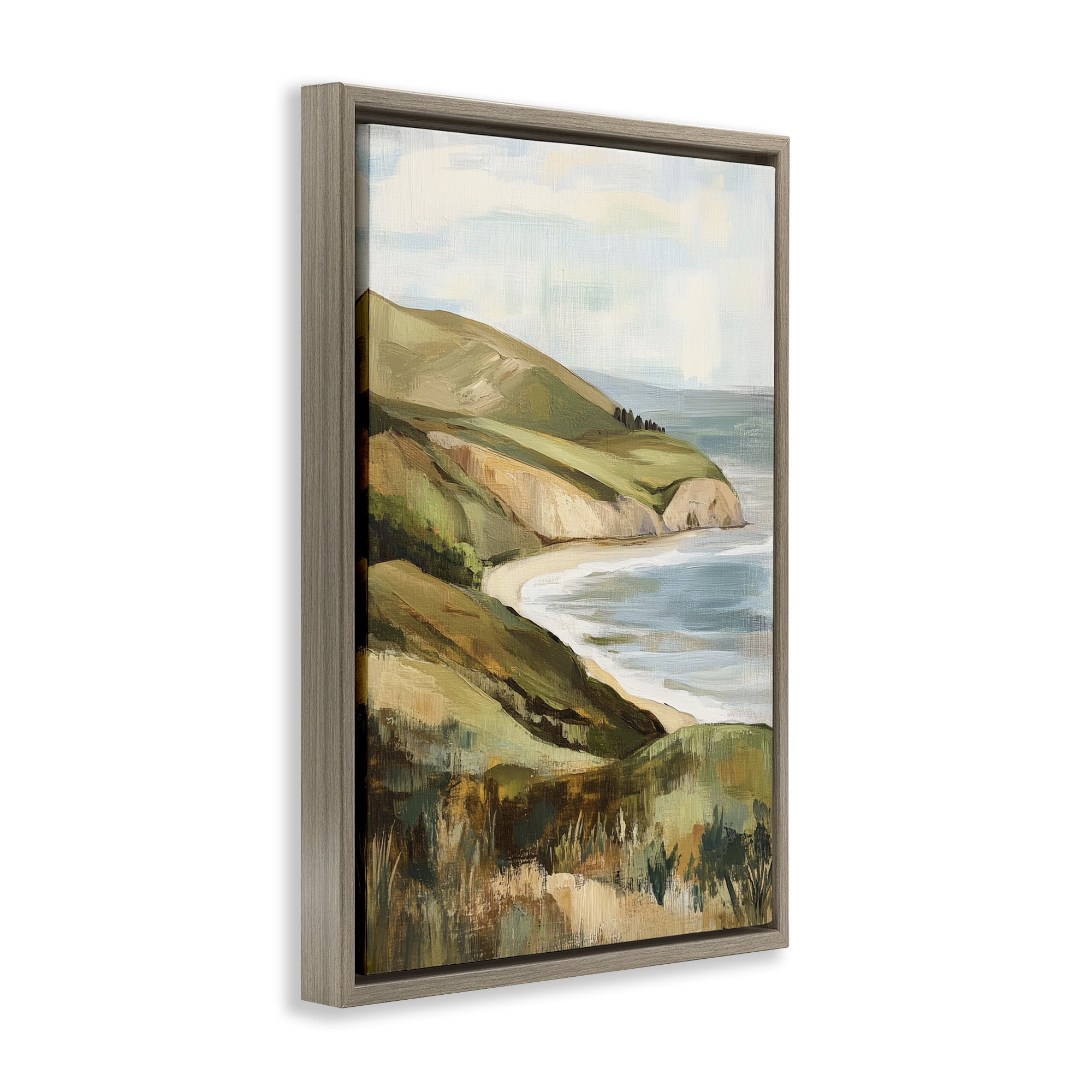 Stupell Industries Painted Cliffside Coastal Morning Light Brown Framed Floater Canvas Wall Art, design by Petal Prints Design