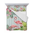 thumbnail image 7 of Quilts Full Size Bedding Set, Summer Flamingos Lightweight Quilted Comforter, Tropical Flowers Leaves Cactus Plaid Soft Reversible Bedspread Coverlet with Pillow Covers for All Season, 78" x 90", 7 of 7