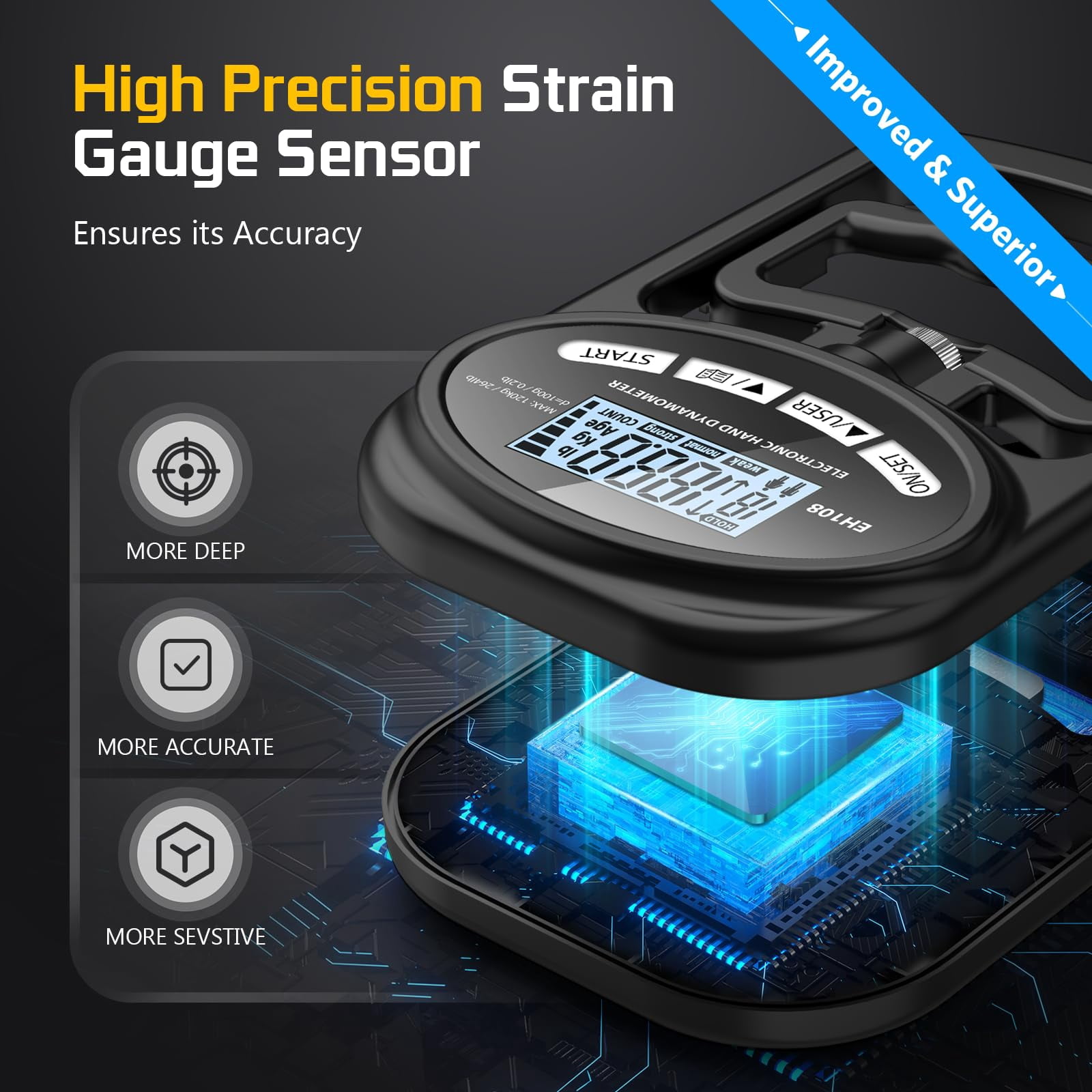 Electronic Hand Grip Strength Tester Trainer Digital Hand Dynamometer Forearm Grip Strength Exerciser 265 lbs 120 kg Training Gauge for Sport Home School Use