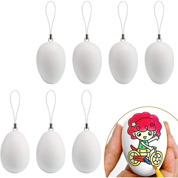 Naler 24 Pcs Artificial Plastic Eggs,2.3" Graffiti DIY Easter Hanging Decorations Egg for Kids,White,0.3lb