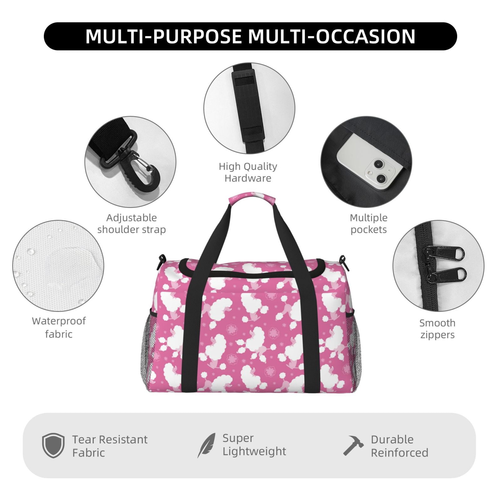 Fuzoiu Cute Poodle Dog Print Travel Duffle Bag,Carry On Tote Bags,Duffel Bag,Sport Gym Bag, Hospital Bag for Labor and Delivery, Overnight Bag,Luggage Bag
