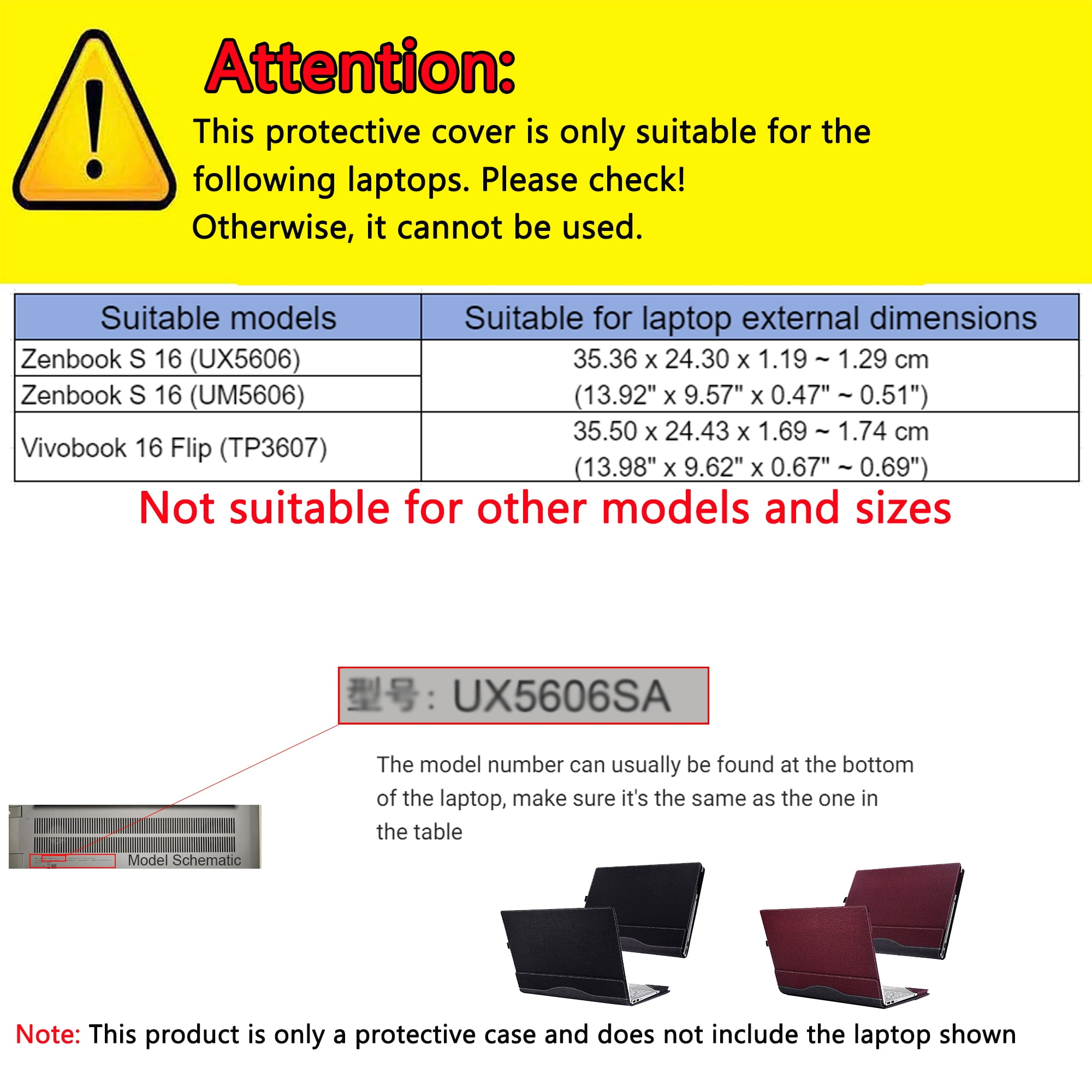 Laptop Case Cover for ASUS Zenbook S16 UX5606 /UM5606 & for Vivobook 16 Flip TP3607 Sleeve,PU leather Notebook PC Protective Bag with Pen Holder