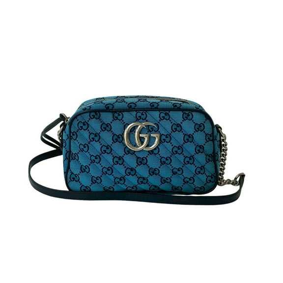 Pre-Owned GUCCI GG Marmont Canvas Leather Chain Shoulder Bag Pochette Sacoche Blue... (Good)