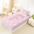 thumbnail image 4 of Manfei Pink Princess Bow Letter F Twin Sheet Sets for Girls, Boho Damask Flower Bedding, 3 Pieces, 4 of 5