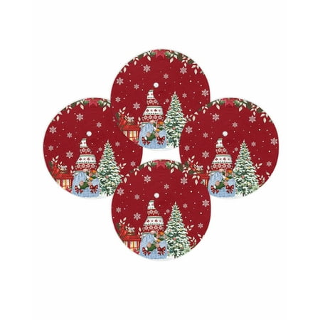Christmas Round Placemats Set of 4 Xmas Tree Gnomes Place Mats Washable Woven Placemat Poinsettia Cardinal Bird Red Circle Braided Table Mat for Kitchen Dining Table Party Home Decor 15 Inch