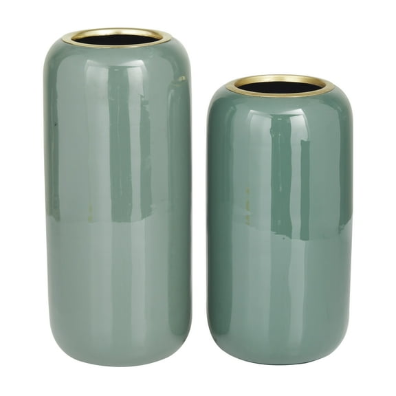 DecMode 13", 11"H Green Metal Vase, Set of 2