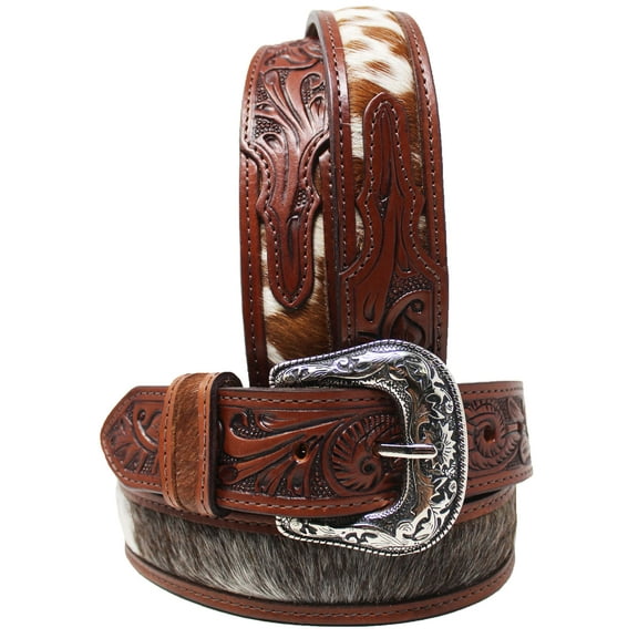 30 Western 1-1/2" Wide Floral Tooled Full-Grain Brown Leather Belt 26RS12BR