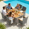 thumbnail image 6 of Lacoo 7 Pieces Patio Dining Sets, Acacia Wood Outdoor Table and Chairs with Curved Armrest and Beige Cushions, Gray, 6 of 7