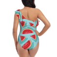 thumbnail image 5 of Sikiie Watermelon Print Women One Piece Swimsuits Tummy Control One Shoulder Bathing Suits Ruffle Swimwear, From S to XXL-Medium, 5 of 6