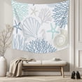 thumbnail image 5 of Blue Aqua Grey Coastal Tapestry for Bedroom Wall Hanging Tapestry, Summer Beach Coral Shell Starfish Ceiling Backdrop Tapestries Poster Blanket Wall Decor for Teens Room Living Room Dorm 59" x 79", 5 of 8