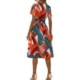 thumbnail image 4 of Enwejyy Womens Summer Geometric Print Short Sleeve V-Neck Knee Length A-Line Dresses, 4 of 4