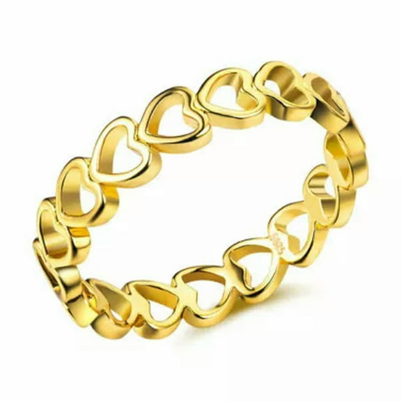 4.5mm Love Heart Hollow Band Ring Women's 925 Silver, Gold Plated Ring Size 6-10