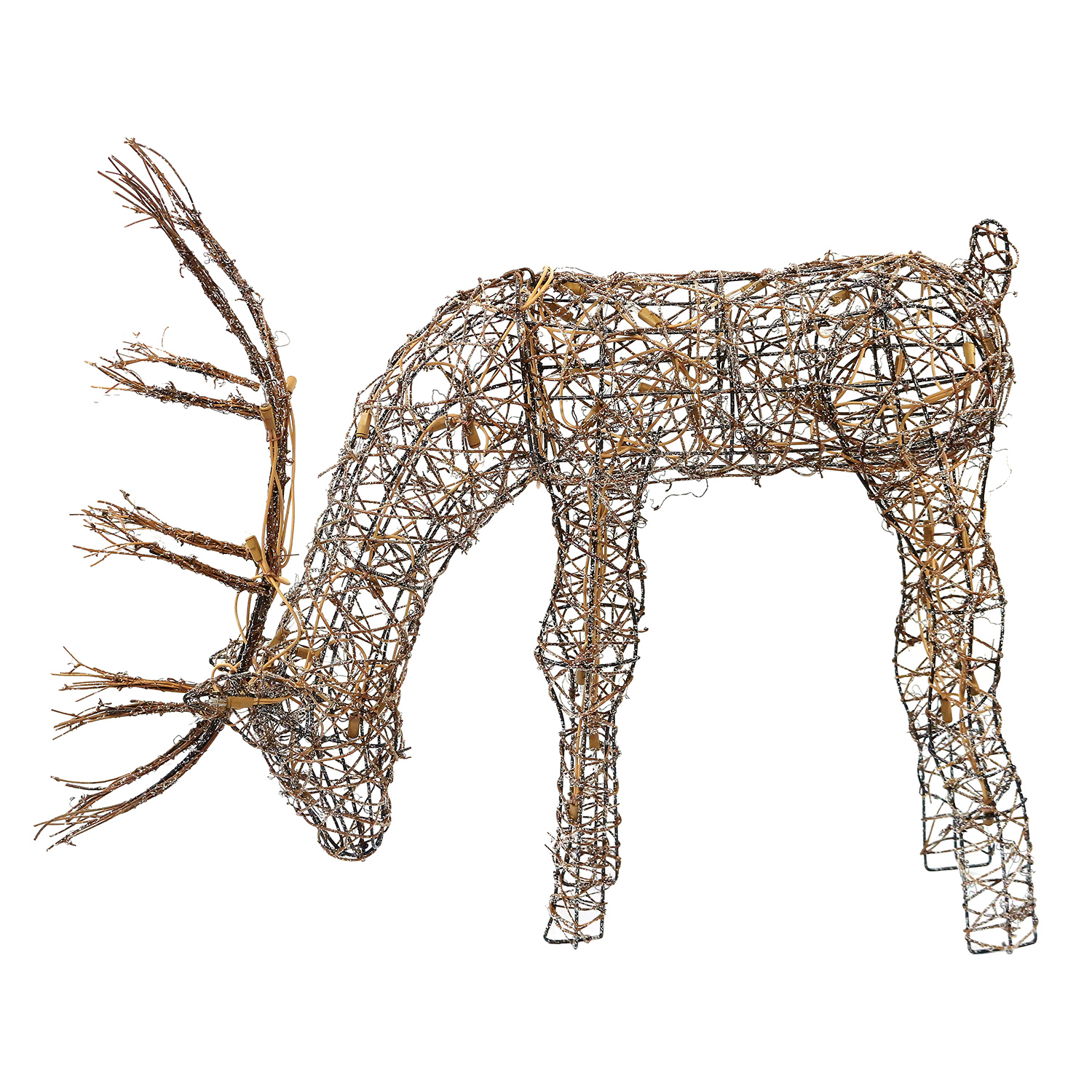Alpine Corporation Outdoor Grazing Rattan Reindeer with Halogen Lights
