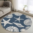 thumbnail image 5 of Round Rug 4ft Area Rug, Abstract Starfish Conch Shell Area Rugs for Living Room Bedroom, Farmhouse Dark Blue Floor Mat Non-Slip Non-Shedding Carpet Indoor Accent Rugs, 5 of 9