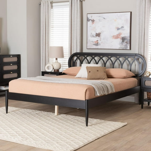 Baxton Studio Florica Art-Deco Platform Bed, Queen, Black