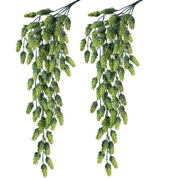 Sinhoon 2 PCS Artificial Hops Flower Vine Garland Plant Fake Hanging Vine Hops Faux hops Artificial Hanging Plants in Frosted Green for Indoor Outdoor Front Porch Flower Decor Floral Greenery