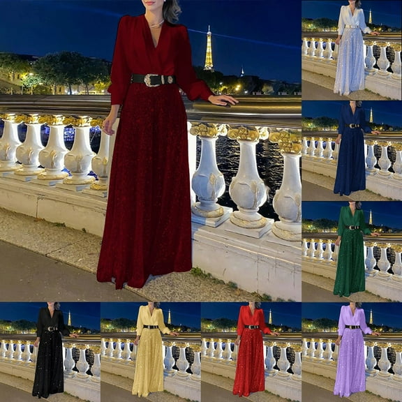 Women Sequin Splicing Wide Legs Jumpsuit Loose V-Neck Fold Elegant Evening Party White S YIWEI