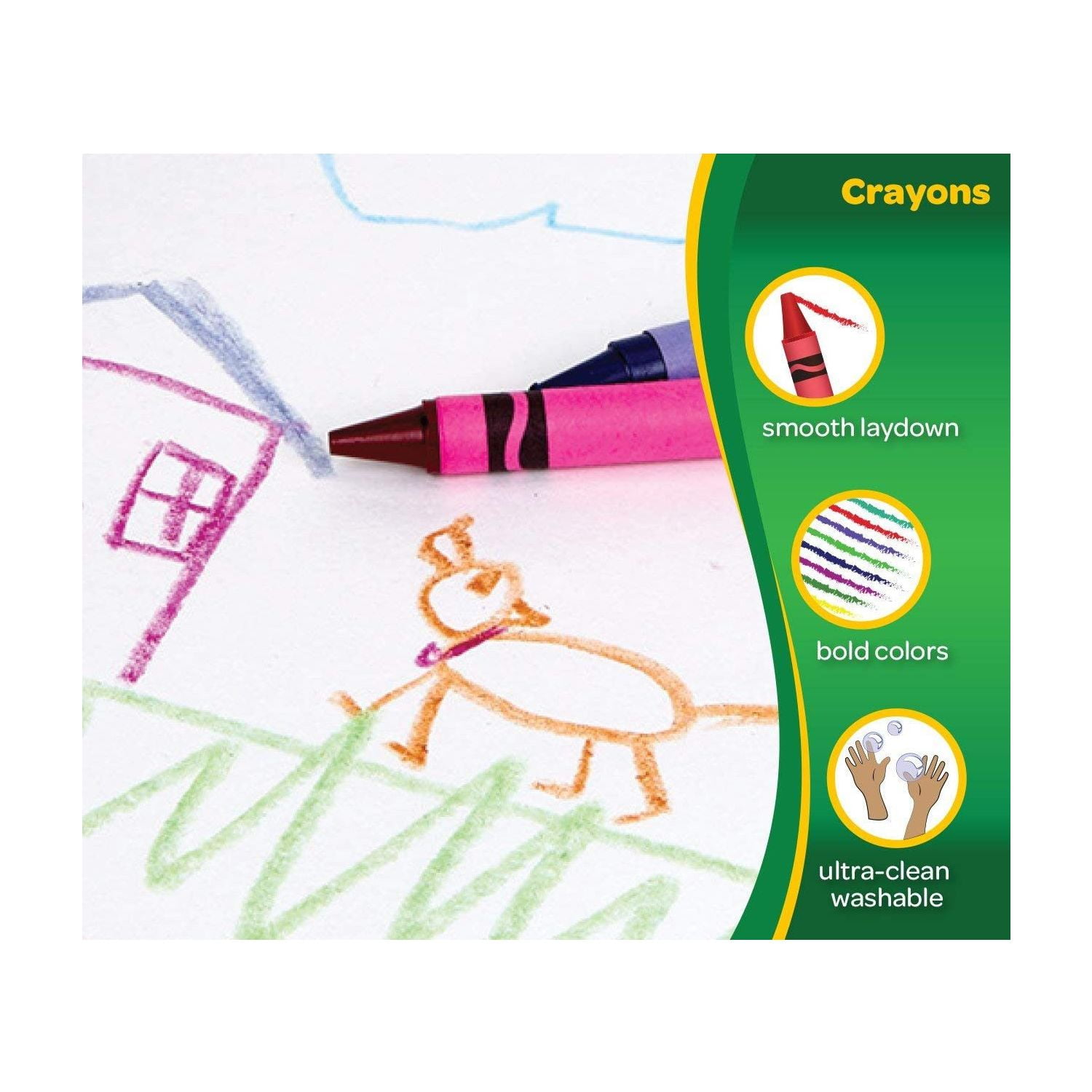 Crayola Ultra-Clean Washable Crayons with Sharpener, 64 Ct, Back to School Supplies, Art Supplies, Kids At Home Activities