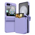 thumbnail image 1 of Luxury Solid Color Wallet Card Slot Case for Samsung Galaxy Z Flip 3 4 5 6 Slim Matte PC Hinge Protection ZFlip6 ZFlip5 Cover Light Purple For Samsung Z Flip 3, 1 of 6