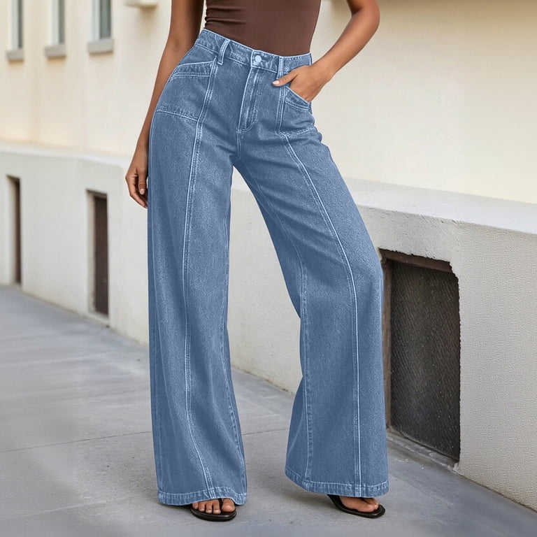 Zulora Women's High Waisted Wide Leg Jeans Solid Color Washed