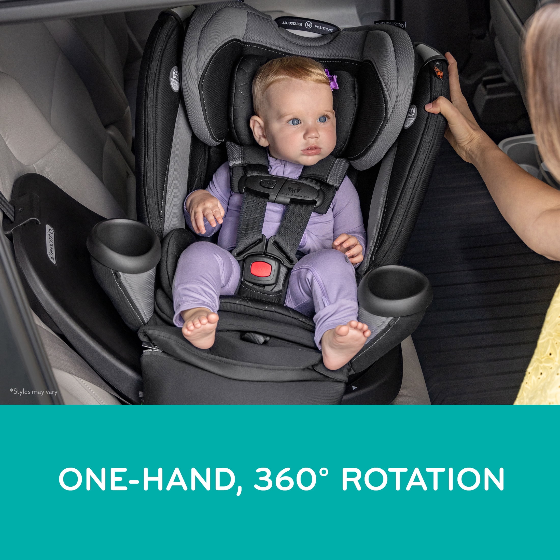 Evenflo Revolve360 Extend All-in-One Rotating Car Seat with Quick Clean Cover, Rowe Pink