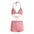 thumbnail image 5 of GEWSEY Women 2 Piece Bikini Shorts Set Y2k Halter String Triangle Bikini Top with Low Rise Swim Boyshorts Beachwear Watermelon Red for Size M, 5 of 9