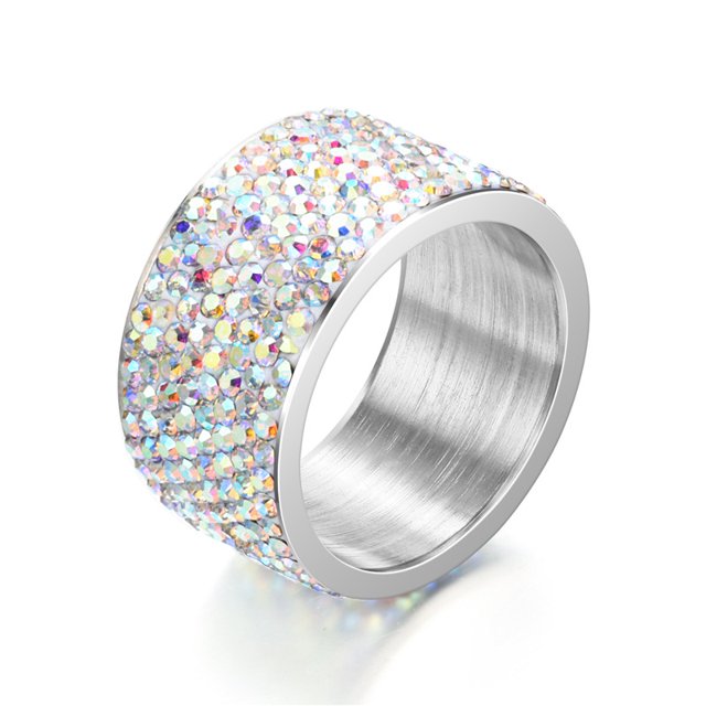 Fashion Ring Titanium Steel Full Diamond Couple Ring Row Water Drop Ring , AB Fancy Color Diamond No. 10