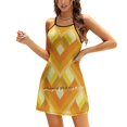 thumbnail image 1 of Orange Brown And Yellow Geometric Retro Diagonal Pattern Sweetheart Knot Flared Dress Fashion Design Large Size Loose Dress, 1 of 5