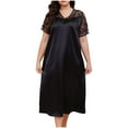 thumbnail image 2 of ylioge Plus Size Nightgowns for Women XL-5X Lightweight Silk Pajama Dresses Ladies Casual Solid Lace Splice Short Sleeve V Neck Sleepshirts, 2 of 5