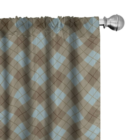 Brown Plaid 2 Panel Curtain Set, Bicolored Tartan Illustration Diagonal Repeats Squares, Lightweight Window Treatment Living Room Bedroom Decor, 56" x 84", Blue Tan, by Ambesonne