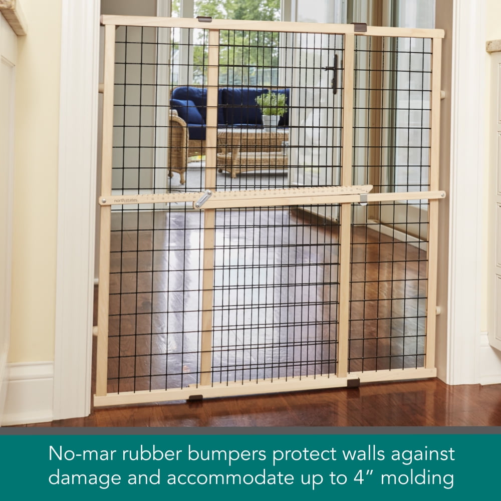 North States MyPet Extra Tall and Wide Wire Mesh Wooden Petgate, Expands to 48" Wide
