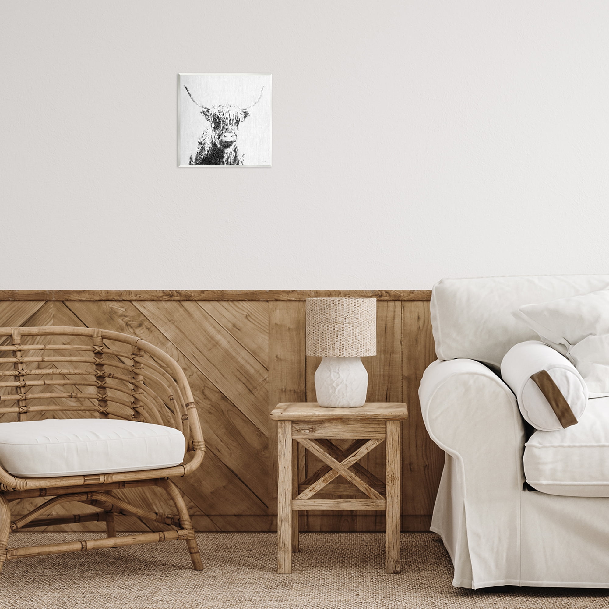 Stupell Industries Longhorn Sketch in Grey Animals Painting Unframed Art Print Wall Art, 12 x 12