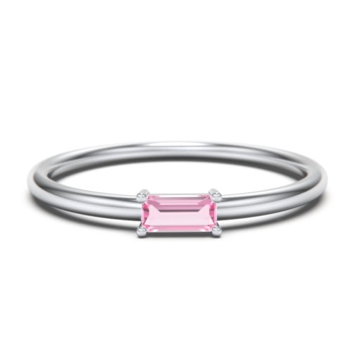 East-West Stackable Baguette Birthstone Ring - Pink Tourmaline (October)