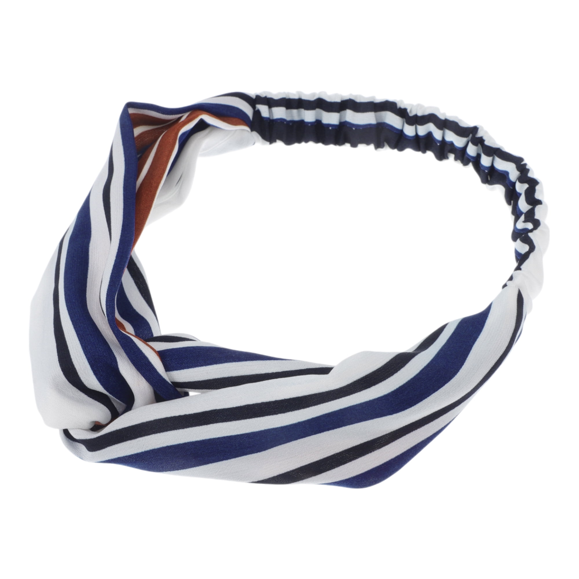 Unique Bargains Fashion Stripe Pattern Cross Elastic Hairband 1 Pc Blue