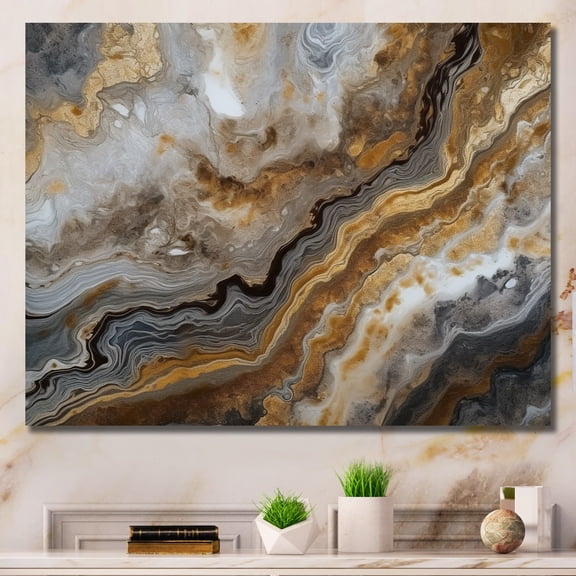 Designart "Gold And Grey A Marble Effect I" Abstract Marble Canvas Wall Art