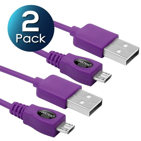2 Pack Insten 10' Purple MicroUSB Charging Cable for Cell Phone Samsung J3 luna pro J7 sky pro Amp Prime 2 LG Stylo 3 Moto E4 Plus G5 G4 Play ZTE Majesty Pro Maven 3 Huawei Ascend XT2