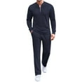 thumbnail image 5 of COOFANDY Men's Quarter Zip Polo Sweatsuit Polo 2 Piece Set Jogging Outfits Tracksuit Athletic Pants and Long Sleeve Casual Sports Set, 5 of 13