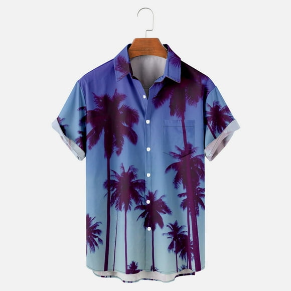 lcziwo Men's Hawaiian Shirt Short Sleeve Regular Fit Floral Shirts Casual Lapel Down Button Down Holiday Beach Aloha Shirts with Pocket 2024 Blue L