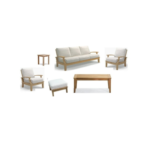 Somer 6 Pc Sofa Set: Sofa, 2 Lounge Chairs, Ottoman, Sack Coffee Table & Sack Side Table With Cushions in Sunbrela Fabric #57003 Canvas White