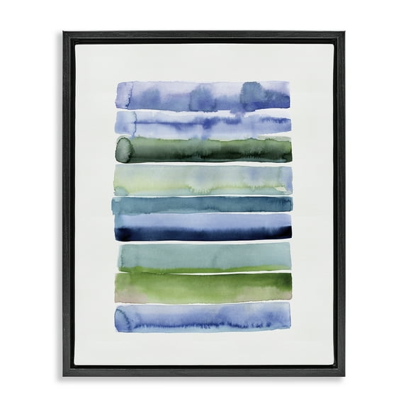 Stupell Industries Green & Blue Ombre Stripes Abstract Painting Black Floater Framed Canvas Art Print Wall Art, 17 x 21