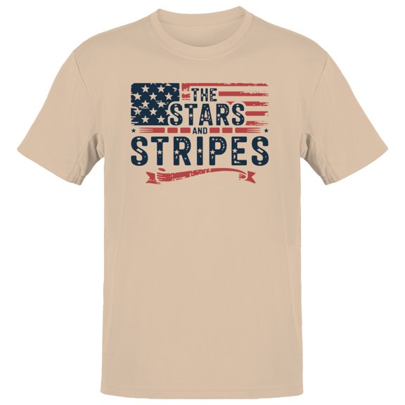 Smartprints Stars and Stripes American Flag Men's T-shirt, Natural, S