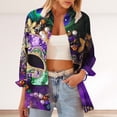 thumbnail image 4 of Camisetas de Cuello en V de Manga Larga para las Mujeres Navidad Impresión Botón Abajo Blusa Casual, 4 of 9